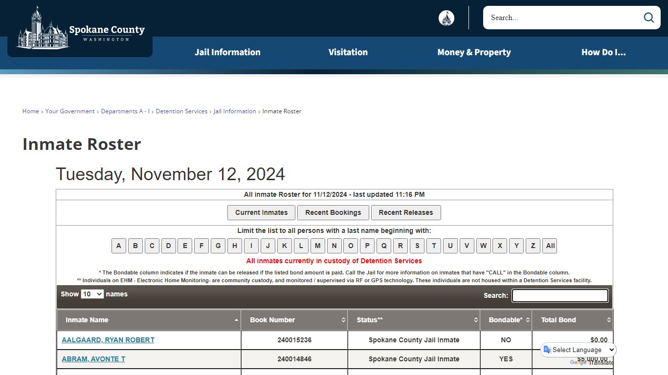 Inmate Roster - Spokane County, WA