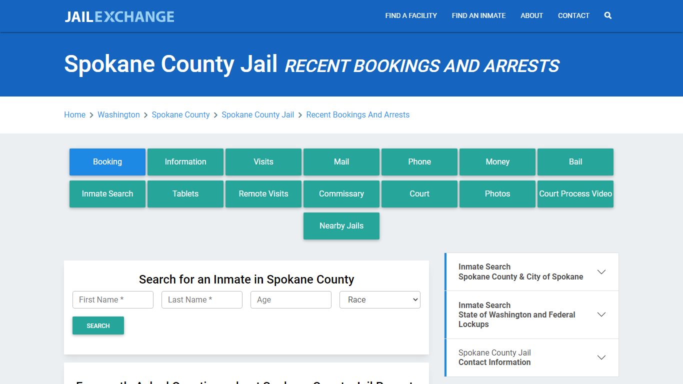 Spokane County Jail Recent Bookings And Arrests - Jail Exchange