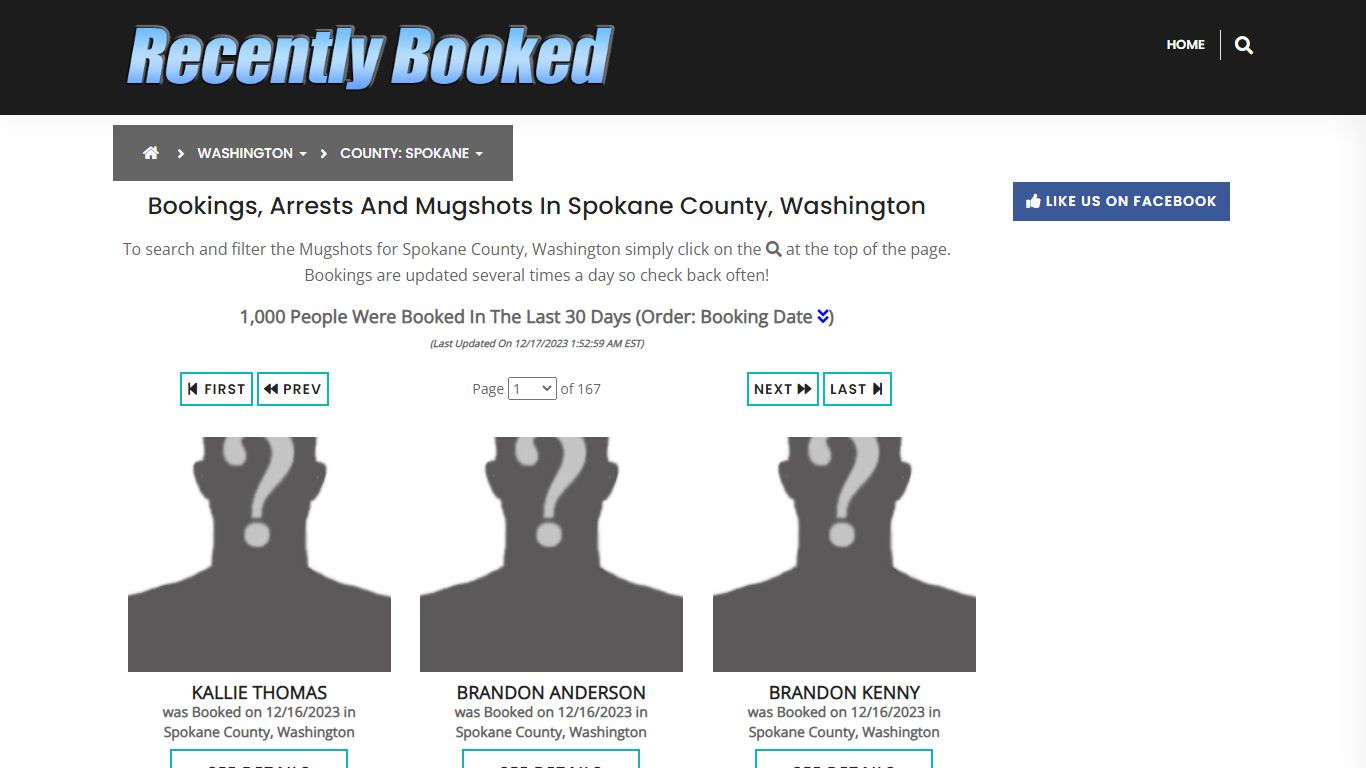 Bookings, Arrests and Mugshots in Spokane County, Washington